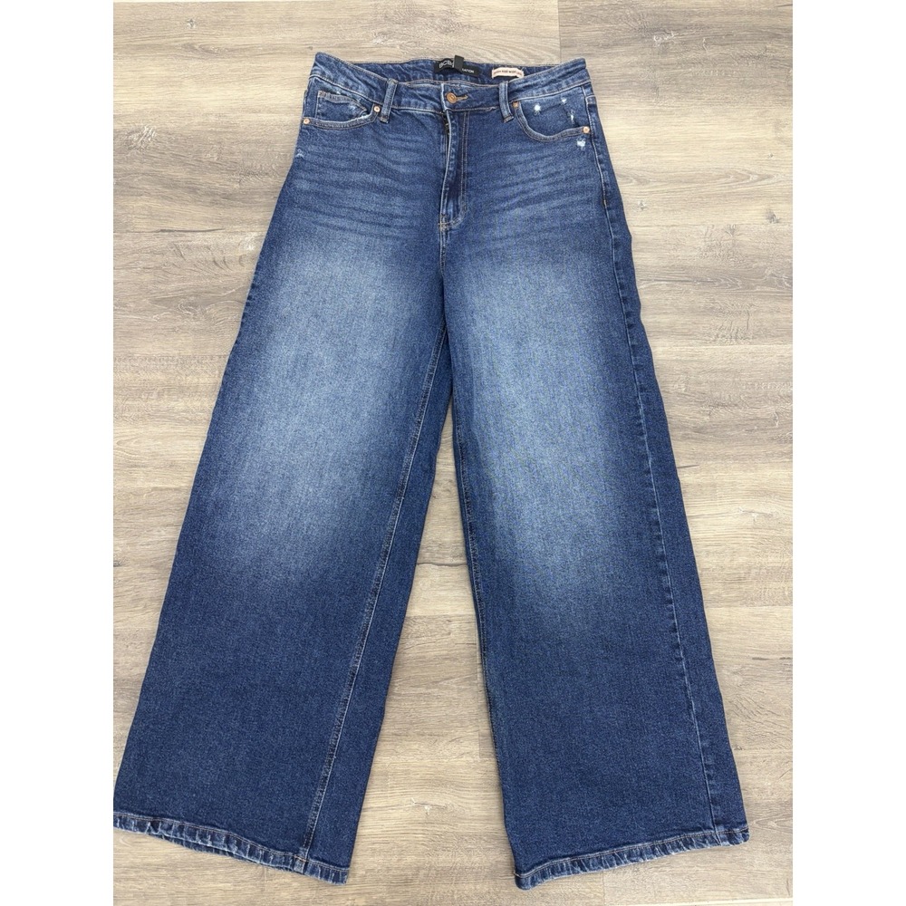 BCBGeneration Wide Leg Jeans High Rise Baggy Pants Denim Distressed Sz 13/31
